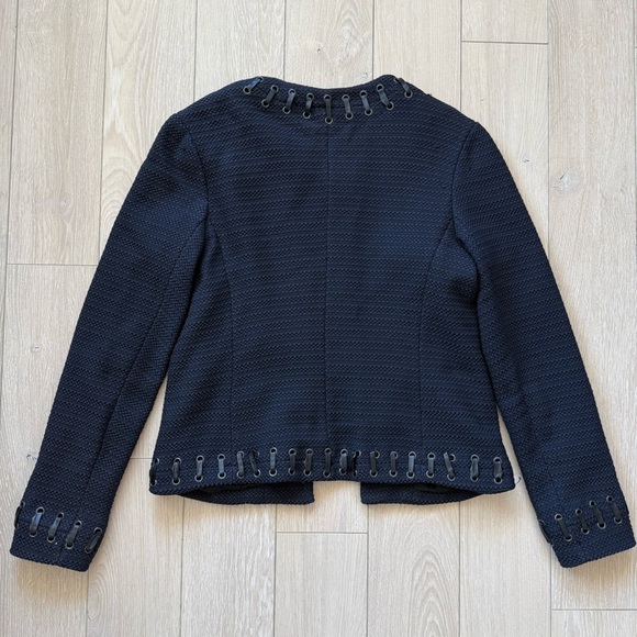 L’AGENCE Devereux Women's Navy Blue Lace-Up Bouclé Blazer Jacket Size 8 - Picture 9 of 12